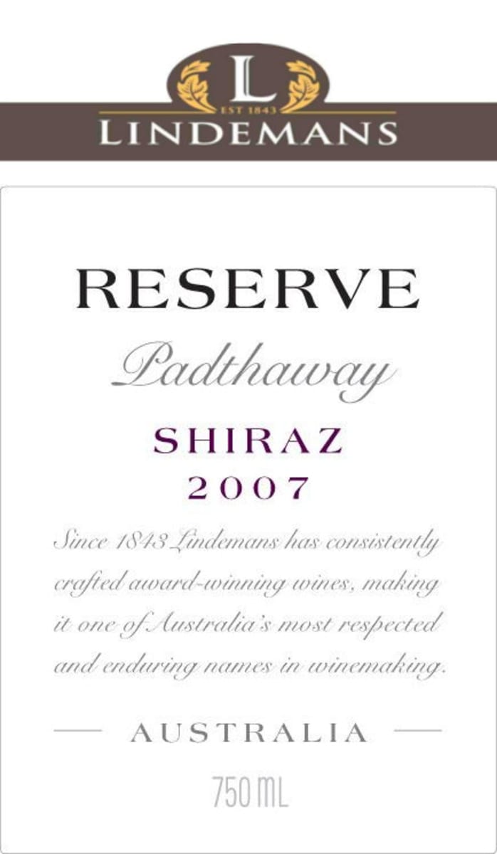 Lindeman’s Bin Series Reserve Shiraz 2007 Front Label