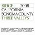 Ridge Three Valleys Red 2008 Front Label