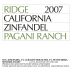 Ridge Pagani Ranch Zinfandel 2007 Front Label