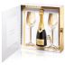 Champagne Krug Grande Cuvee 375ML and two flutes Front Label