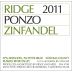 Ridge Ponzo Zinfandel 2011 Front Label