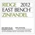 Ridge East Bench Zinfandel 2012 Front Label
