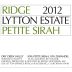 Ridge Lytton Estate Petite Sirah 2012 Front Label