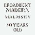 Broadbent 10 Years Old Malmsey Madeira Front Label