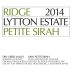 Ridge Lytton Estate Petite Sirah 2014 Front Label