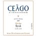 Ceago Estate Wines Vinegarden Del Lago Syrah 2009 Front Label