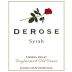 DeRose Vineyards Dryfarmed Old Vines Syrah 2012 Front Label
