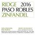 Ridge Paso Robles Zinfandel 2016 Front Label