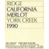 Ridge York Creek Merlot 1990 Front Label