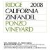 Ridge Ponzo Zinfandel 2008 Front Label
