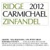 Ridge Carmichael Zinfandel 2012 Front Label
