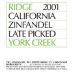 Ridge York Creek Zinfandel 2001 Front Label