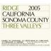 Ridge Three Valleys Red 2005 Front Label