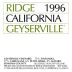 Ridge Geyserville 1996 Front Label