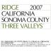 Ridge Three Valleys Red 2007 Front Label