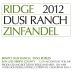 Ridge Dusi Ranch Zinfandel 2012 Front Label