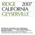 Ridge Geyserville 2007 Front Label
