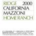 Ridge Mazzoni Home Ranch Zinfandel 2000 Front Label