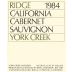 Ridge York Creek Cabernet Sauvignon 1984 Front Label