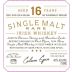 Bushmills 16 Year Single Malt Irish Whisky Front Label