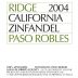 Ridge Paso Robles Zinfandel 2004 Front Label