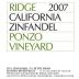 Ridge Ponzo Zinfandel 2007 Front Label