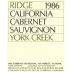 Ridge York Creek Cabernet Sauvignon 1986 Front Label