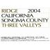 Ridge Three Valleys Zinfandel 2004 Front Label