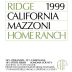 Ridge Mazzoni Home Ranch Zinfandel 1999 Front Label