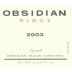 Tricycle Wine Company Obsidian Ridge Syrah 2003 Front Label