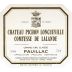 Chateau Pichon Longueville Comtesse de Lalande (stained label) 1992 Front Label