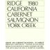 Ridge York Creek Cabernet Sauvignon 1980 Front Label