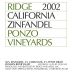 Ridge Ponzo Zinfandel 2002 Front Label