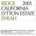 Ridge Lytton Estate Syrah 2001 Front Label