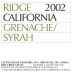 Ridge Lytton Estate Vineyard Grenache/Syrah 2002 Front Label
