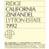 Ridge Lytton Estate Zinfandel 1992 Front Label
