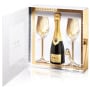 Champagne Krug Grande Cuvee 375ML and two flutes Front Label