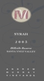 Andrew Murray Hillside Reserve Syrah 2003 Front Label