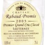 Chateau Rabaud Promis Sauternes 2005 Front Label