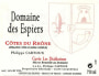Dom. des Espiers Cotes du Rhone Cuvee Les Diablotines Blanc 2010 Front Label