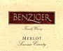 Benziger Merlot 1998 Front Label