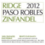 Ridge Paso Robles Zinfandel 2012 Front Label