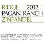 Ridge Pagani Ranch Zinfandel 2012 Front Label