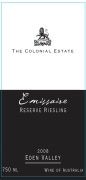 The Colonial Estate Emissaire Reserve Riesling 2008 Front Label