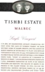Tishbi Single Vineyard Malbec 2011 Front Label