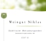 Niklas Alto Adige Sudtirol Sudtiroler Weissburgunder Pinot Bianco 2012 Front Label