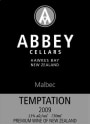 Abbey Cellars Temptation Malbec 2009 Front Label