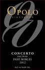 Opolo Concerto Red Wine 2012 Front Label