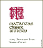 Matanzas Creek Bennett Valley Sauvignon Blanc 2007 Front Label