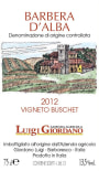 Luigi Giordano Barbera d'Alba Vigneto Buschet 2012 Front Label